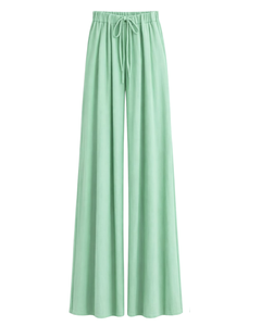 Pantalones anchos de color verde menta para mujer, cintura alta, con cordón, ajuste holgado, pantalones rectos informales, ropa cómoda y suave para estar en casa, moda - Product Image 1