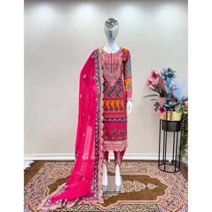 Conjunto de Salwar Kameez Aarohi de Diseño Elegante en Magenta, Talla 2XL, para Fiesta, con Top, Dupatta y Dhoti, Hecho de Poliéster - Product Image 4