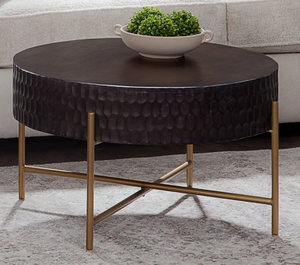 Table basse multifonctionnelle moderne avec plateau en bronze et support en métal doré, forme ronde avec rangement en métal pour la décoration du salon - Product Image 3