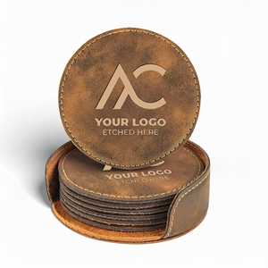 Ensemble de sous-verres de luxe en cuir véritable personnalisés, solides, pour cadeaux d'entreprise en gros, sous-verres à café estampés sur mesure LC-0055 - Product Image 1