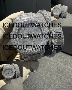 Montre de luxe pour homme en acier inoxydable avec cadran en verre Moissanite VVS1, boîtier serti de pierres, testée et résistante à l'eau 10 bars, fermoir de bracelet - Product Image 2