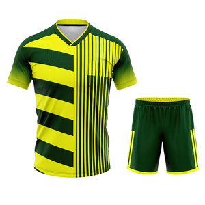 ชุดฟุตบอลพิมพ์โลโก้ตามสั่ง แห้งเร็ว ระบายอากาศได้ดี สีเหลืองและสีเขียว ชุดฝึกซ้อมฟุตบอลสำหรับทีมชายและหญิง - Product Image 3