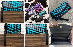 Personalized Tooled Genuine Leather <b>Wristlet</b> Wallet for Women Checkered Pattern Large Capacity Clutch Credit Card Holder Wallets - Product Image 3