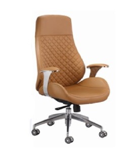 Lujosa silla de oficina con respaldo alto cosida de diamante tostado con base cromada ajustable y soporte de brazo ergonómico - Product Image 2