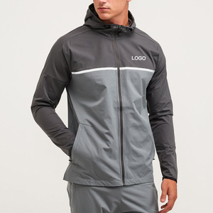 Ensemble de survêtement gris à capuche pour homme, avec fermeture éclair intégrale, coupe-vent, respirant, couleur unie personnalisable, idéal pour l'automne - Product Image 4