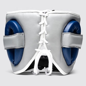 Protector de Cabeza Profesional de Muay Thai y Kickboxing con Logotipo Personalizado, Cuero Azul Grisáceo, Protección Facial Completa, Ajustable y de Gran Venta - Product Image 6