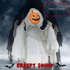 Zucca Fantasma di Halloween da Appendere da 1,2 m con Occhi Luminosi e Suoni Attivati dal Suono - Product Image 4