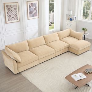 Divano Componibile a L con 4 Posti e 1 Pouf Mobile, Comodo Divano a 5 Posti per Soggiorno, Divano a 4 Posti con Vano Contenitore - Product Image 1