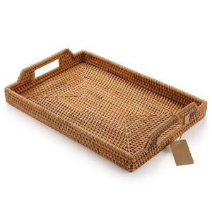 Premium Quality Wholesale Price Rattan <b>Woven</b> Serving Tray Holder Wicker Storage Snacks Usage Tray Multipurpose Decoration Tray - Product Image 3