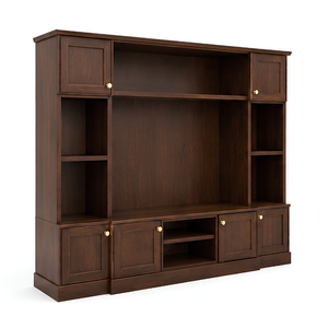 Custom Modern Classic Teak Wood <b>TV</b> Wall Unit Entertainment Cabinet for Hotel Apartment Villa - Product Image 2