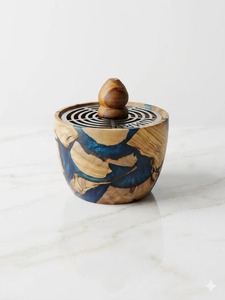 Brûleur à Bakhoor Mubkhar de Luxe en Bois d'Acacia Arabe et Résine Époxy, Support d'Encens Oud Premium pour la Maison Arabe - Product Image 5