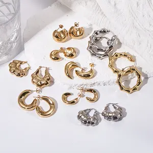 Fashion Popular Women's Korean Japan Stainless Steel Fine Jewelry Hoop Earrings Rope Twisted Piercing Earrings