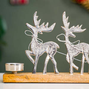 Luxury Aluminium & Mango Wood Reindeer Sleigh <b>Christmas</b> Decor with Wooden Base Traditional Handicraft - Product Image 4
