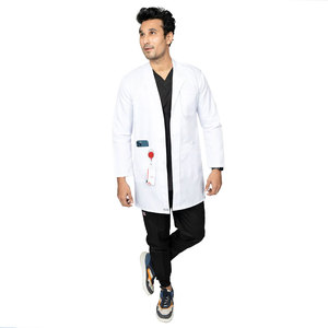 Bata de Laboratorio para Hombre, Blanca, de Algodón y Poliéster, Manga Larga, Uniforme de Hospital con Bolsillo y Porta Identificación - Product Image 1