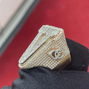 <b>Men</b> Fully Iced Out Initial Letter Champion <b>Ring</b> Hand Set Moissanite Diamond Hip Hop <b>Ring</b> 925 Sterling Silver Bustdown Pinky <b>Ring</b> - Product Image 4