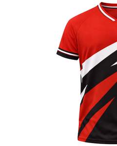 T-shirt de sport personnalisé pour homme, rouge et noir, manches courtes, col en V, respirant, séchage rapide, entraînement athlétique, course à pied, jersey de sport - Product Image 3