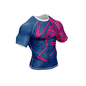 High Quality Men's Rash Guards Sportswear Custom Logo Digital Print Solid Breathable Lightweight 160g Polyester/Nylon Rash Guard - Product Image 4