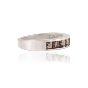 Bague demi-éternité en argent sterling 925 au design tendance, sertie de topaze fumée 100 % authentique taille princesse - Product Image 5