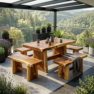 Banc de jardin rustique en bois massif, banc de patio moderne, mobilier de salon extérieur durable avec structure en bois massif - Product Image 3