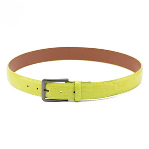 Ceinture décontractée en cuir de vachette vert avec boucle à ardillon rectangulaire, style moulé monobloc durable - Product Image 5