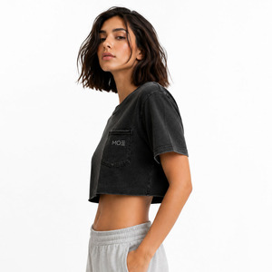 Chemisier vintage délavé à l'acide pour femme avec logo personnalisé sur la poche, coupe ample premium en pur coton, tendance estivale, vente en gros - Product Image 2