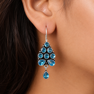 MultiStone Teardrop <b>Dangle</b> <b>Earrings</b> | Oxidized <b>Silver</b> <b>Earrings</b> | Pear Shape Crystal Drop <b>Earrings</b> for Women - Product Image 6