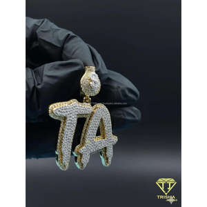 Pendentif personnalisé avec inscription, pavé de pierres, grande lettre personnalisée, bijoux sertis de pierres, pour rappeurs - Product Image 3