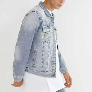 Men's Light Blue <b>Denim</b> Jacket Turn-down Collar Casual Single Breasted Button Closure Washed Cotton <b>Material</b> - Product Image 3