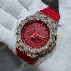 Reloj de Cuarzo Rojo con Incrustaciones de Moissanita, Bisel Analógico Digital con Doble Pantalla, Correa de Goma Unisex de 20 mm, Resistente al Agua 3 Bar para Niños - Product Image 4