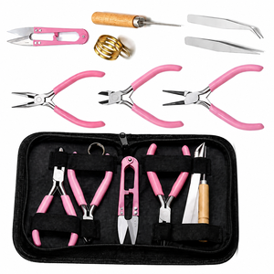Kit de suministros para hacer joyas, herramientas de acero inoxidable con mangos rosas para manualidades, juego de 8 piezas - Product Image 1