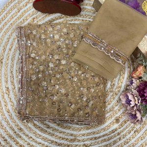 Sari de soirée élégant pour femme avec broderies de sequins et de dori, et chemisier assorti pour occasions spéciales - Product Image 1