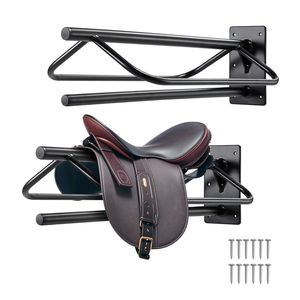 Confezione da 2 Porta-Selle da Parete in Acciaio Resistente 60,5 x 32,0 x 26,0 cm con Barra di Supporto Stile Western per Stalla - Product Image 3