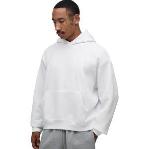 Sudadera con Capucha Blanca Extra Grande para Hombre, Corte Regular, Color Sólido, Informal, con Bolsillo, Material de Algodón Tejido - Product Image 1