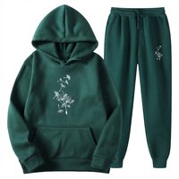Nouvel ensemble de survêtement vert à capuche pour homme avec broderie pissenlit, manches longues, tenue décontractée d'automne, pantalon uni à cordon de serrage