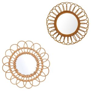 Espejo de pared de bambú y ratán con diseño de pétalos de flores para decoración de sala de estar - Product Image 6