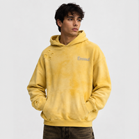 Maßgefertigter Schwergewichtiger Acid Wash Strass-Hoodie Distressed Streetwear Vintage Übergroßer Kapuzenpullover Herrenkleidung