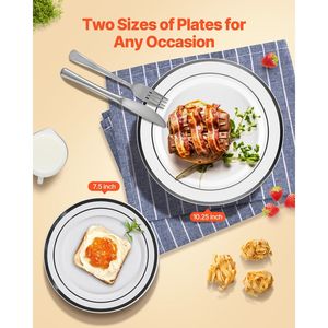 Set di Stoviglie Monouso in Plastica da 350 Pezzi Include 50 Piatti Piani, 50 Piatti da Dessert, 50 Tovaglioli Pre-Arrotolati per Feste - Product Image 3