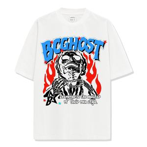 BOGHOST T-shirt noir surdimensionné pour hommes avec motif de crâne, streetwear, manches courtes, jersey de coton imprimé, col rond - Product Image 2