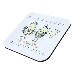 Aimant de réfrigérateur carré en acrylique blanc, motif couple d'oiseaux, décoration de mariage, autocollant magnétique - Product Image 3