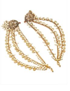 Elegante Juego de Joyería Tradicional Chapado en Oro con Diseño de Flor y Perlas para Fiesta, Boda o Novia, Estilo Étnico Clásico, con Cadena y Maang Tikka - Product Image 2