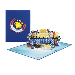 Carte de vœux 3D pop-up faite à la main pour la fête des pères, bleue, design personnalisé, vente en gros, offre en vrac, carte cadeau unique pour papa, OEM ODM - Product Image 1