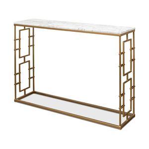 Console de luxe noire et or, table rectangulaire avec plateau en pierre frittée, table d'entrée avec structure en métal doré en acier inoxydable - Product Image 6