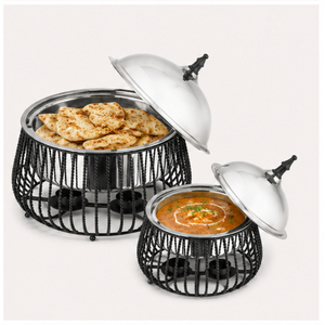 Luxury Arabic Design Stainless Steel Food Warmer Casserole with <b>Black</b> Wire Mesh Stand Hot Pot For Hotel Buffet Catering Server - Product Image 4