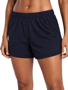 Shorts pour femmes 2026 en gros – Short uni en maille avec taille élastique, poche zippée, respirant, coupe sportive, taille mi-haute, style classique - Product Image 3