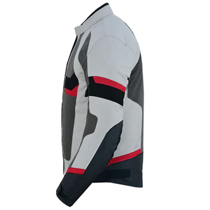 Blouson de moto pour homme gris, rouge et noir, col montant, fermeture éclair, style motard, respirant, pour le printemps, coupe classique - Product Image 3