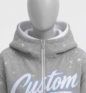 Survêtements en tissu 100% coton imprimés avec des motifs personnalisés, nouveau look vintage, sweat à capuche zippé court avec pantalon évasé, ensemble deux pièces - Product Image 4
