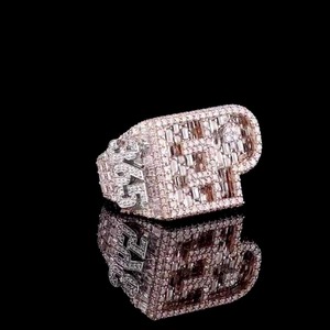 Gold Plated VS+ Moissanite <b>Initial</b> Letter <b>Ring</b> Iced Out Name <b>Ring</b> Custom Hip Hop Bling <b>Ring</b> Personalized Jewelry Men - Product Image 1