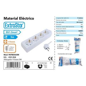 Prolunga Elettrica di Sicurezza a 4 Prese, 5 Metri, Prodotto con 4 Basi - Product Image 1