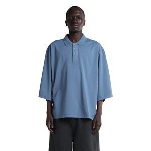 Polo Azul Oversize para Hombre, Corte Holgado, Hombros Caídos, Manga Corta, Estilo Urbano, Fabricante Mayorista - Product Image 1