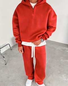 Conjunto Deportivo Minimalista Estilo Urbano para Hombre 2026: Sudadera con Capucha y Media Cremallera de Forro Polar y Pantalones Jogger de Ajuste Holgado, 2 Piezas Transpirables - Product Image 1